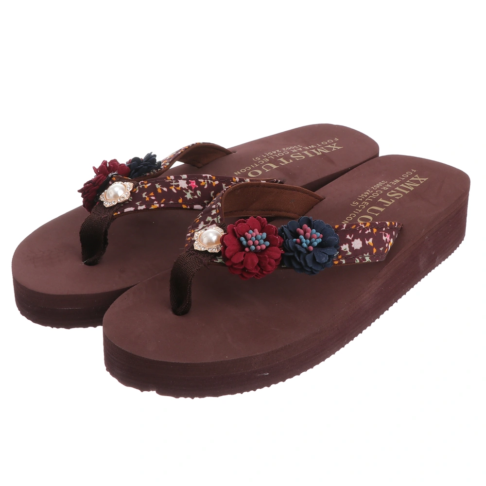1 Pair Women Flower Flip-flops Summer Beach Casual Personality Sandal Slippers for Woman Girls Size 38 (Brown)