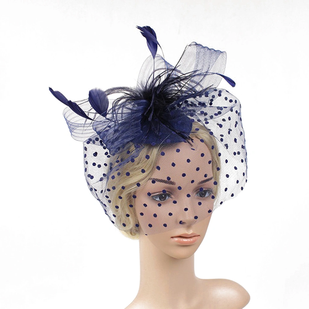 Retro Style Bird Cage Mesh Bridal Face Veil  Fascinator Hair Clip (Blue)