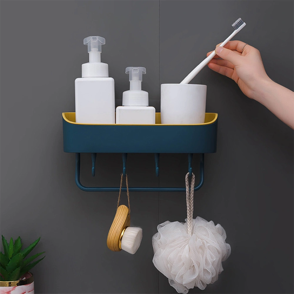 Wall-mounted Storage Rack Self-adhesive Drain Shelf Organizer for Kitchen Bathroom (Blue)