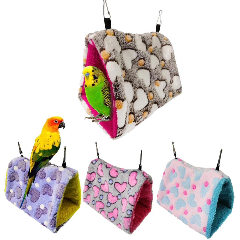 Triangle Pet Parrot Hammock Winter Warm Hanging Sleeping Bed Pet Supplies Thicken Bird Nest (Purple Heart, Large Size)