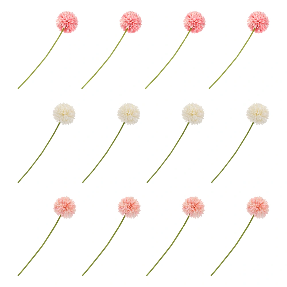 12Pcs Simulation Pompon Flower Decors Realistic Flower Crafts Pompon Bouquets