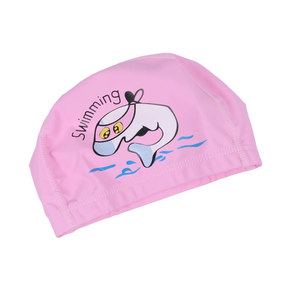 Unisex Children Kids Breathable Swimming Hat Waterproof Hair Care Ear Protection Swim Cartoon Dolphin Patterns (Pink)