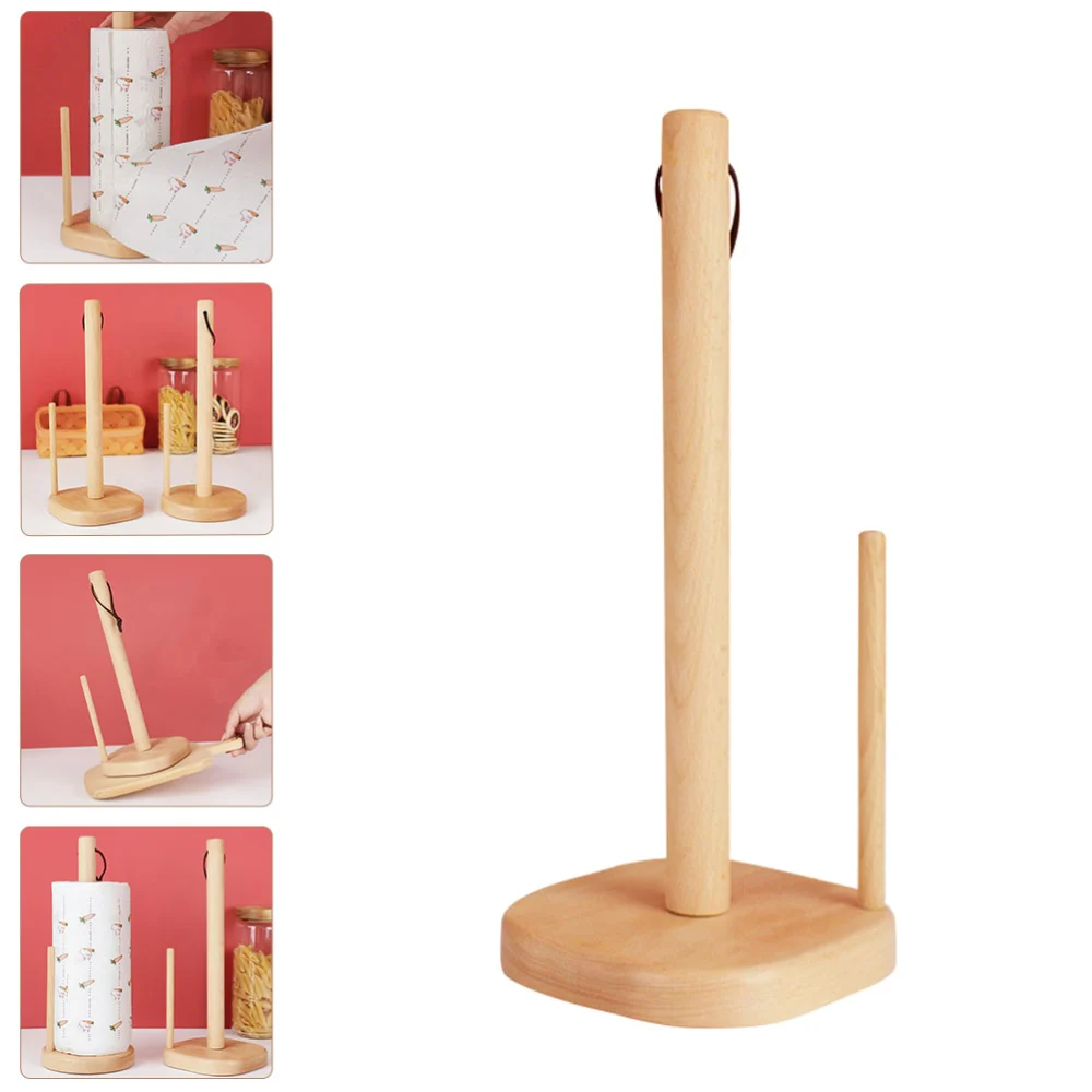 Vertical Roll Paper Holder Desktop Paper Towel Holder Wooden Toilet Paper Holder