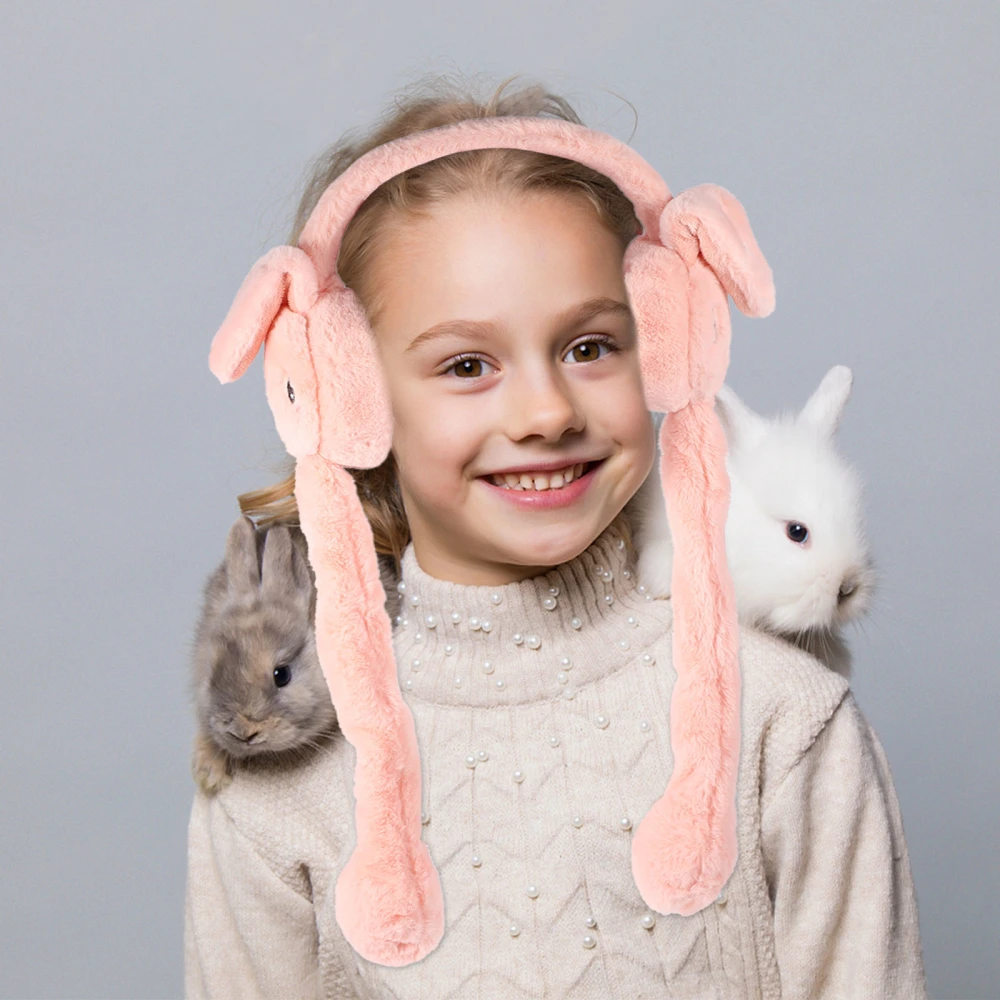 Adorable Movable Rabbit Ears Earmuffs Women Winter Fall Warm Plush Earmuffs