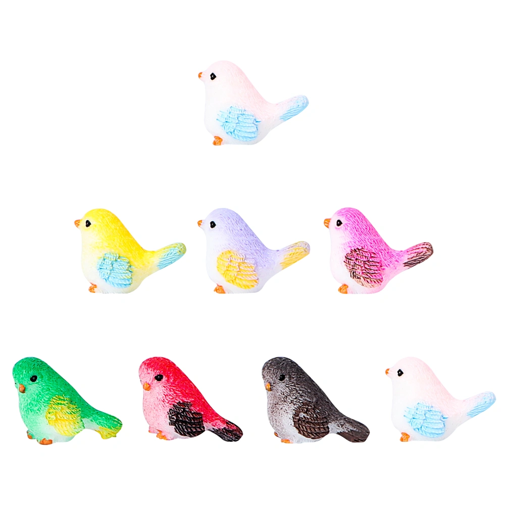 8pcs Bird Shaped Desktop Decor Adorable Resin Crafts Ornaments Micro Landscape Adornment for Home Living Room