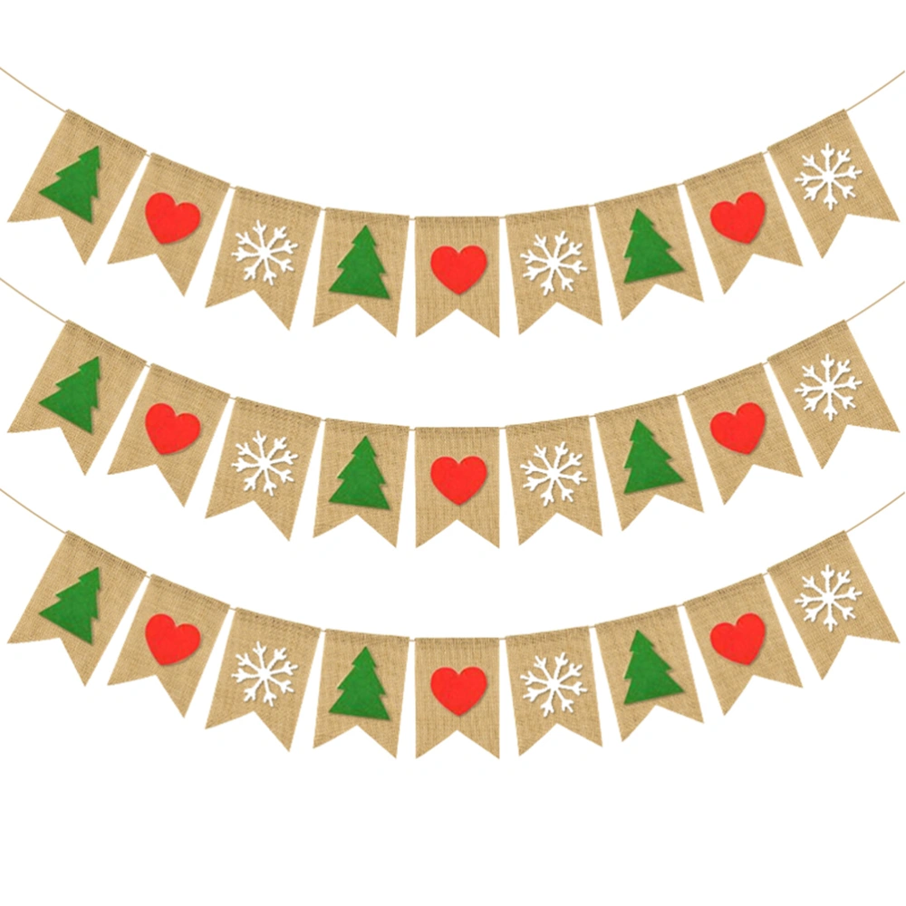 2 Sets Christmas Colorful Burlap Banners Swallowtail Garland Snowflake Heart Printing Bunting Flag Linen Dovetail Shape Party Decoration Background Layout Props Christmas Supplies