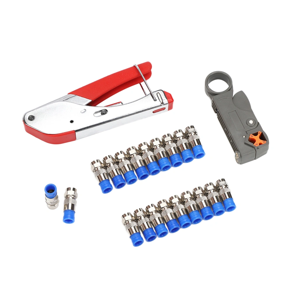 Coaxial Cable Pliers Stripper Pliers Set of Net Cable Pliers Combination Tool With 20 Blue F Plugs