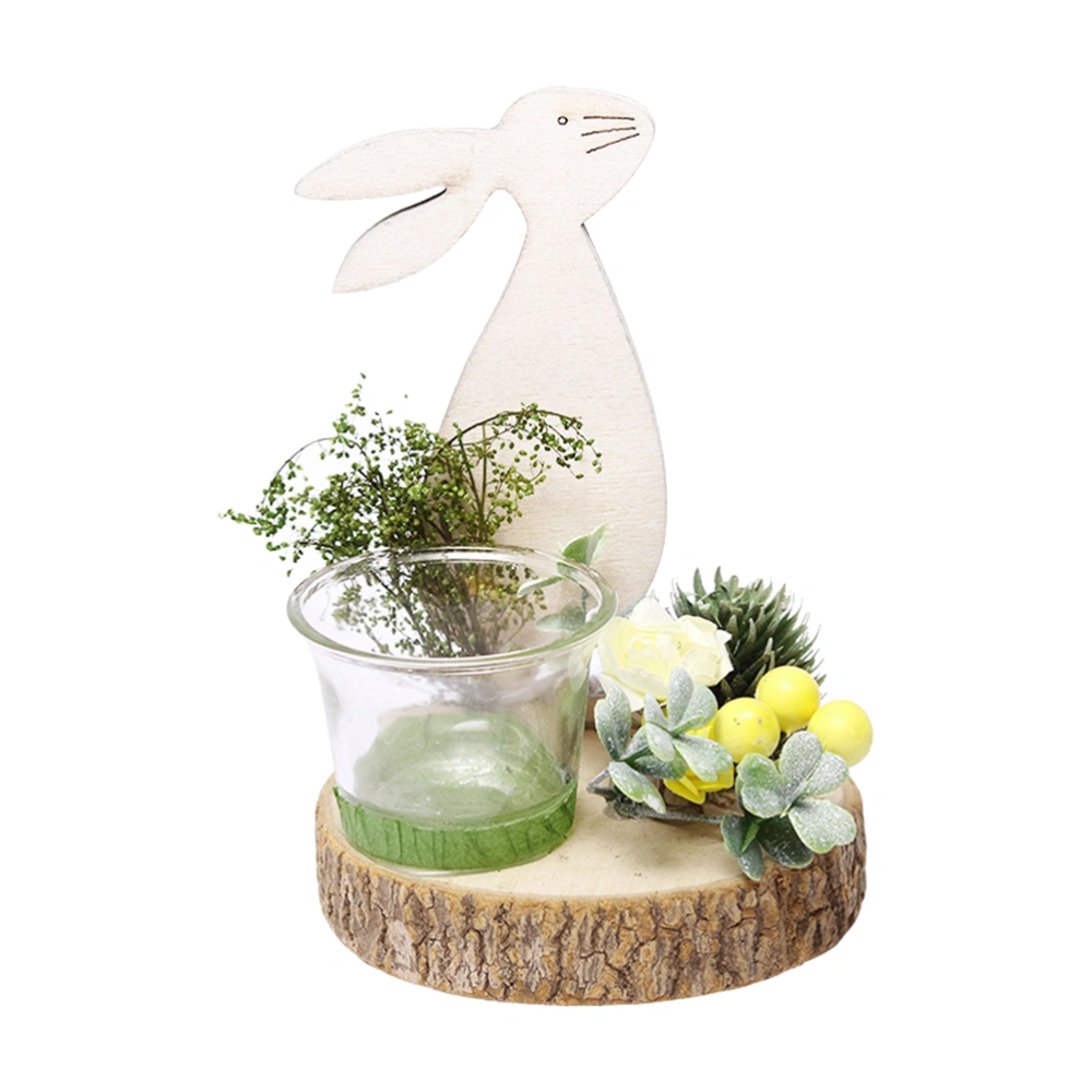 1PC Nordic Style Glass Cup Candlestick Creative Wooden Rabbit Candle Holder