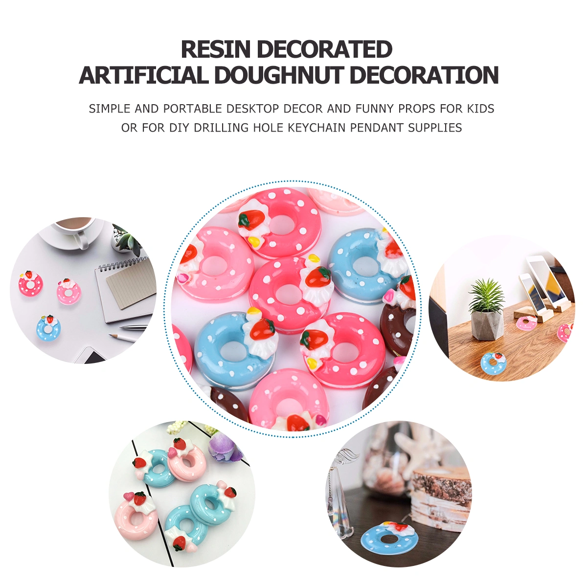 20pcs Resin Decor Artificial Donut Design Accessories Phone Shell Ornament Accessories for DIY Projects Crafts (Random Color)