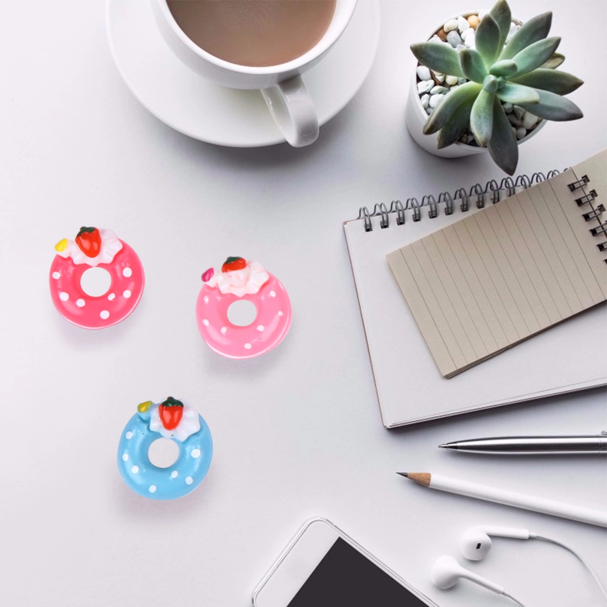 20pcs Resin Decor Artificial Donut Design Accessories Phone Shell Ornament Accessories for DIY Projects Crafts (Random Color)