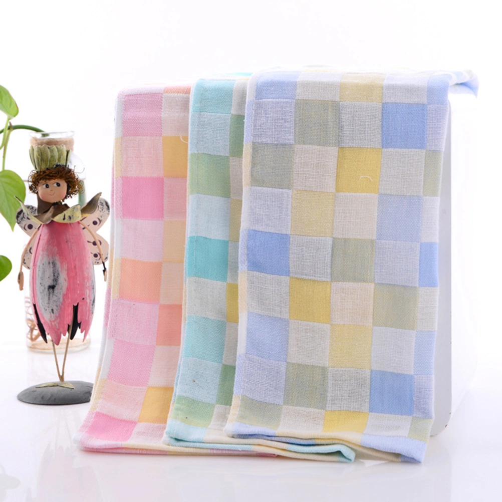 3pcs Double-Layers Gauze Towels Plaid Absorbent Cotton Face Towels Quick-Dry Washcloth