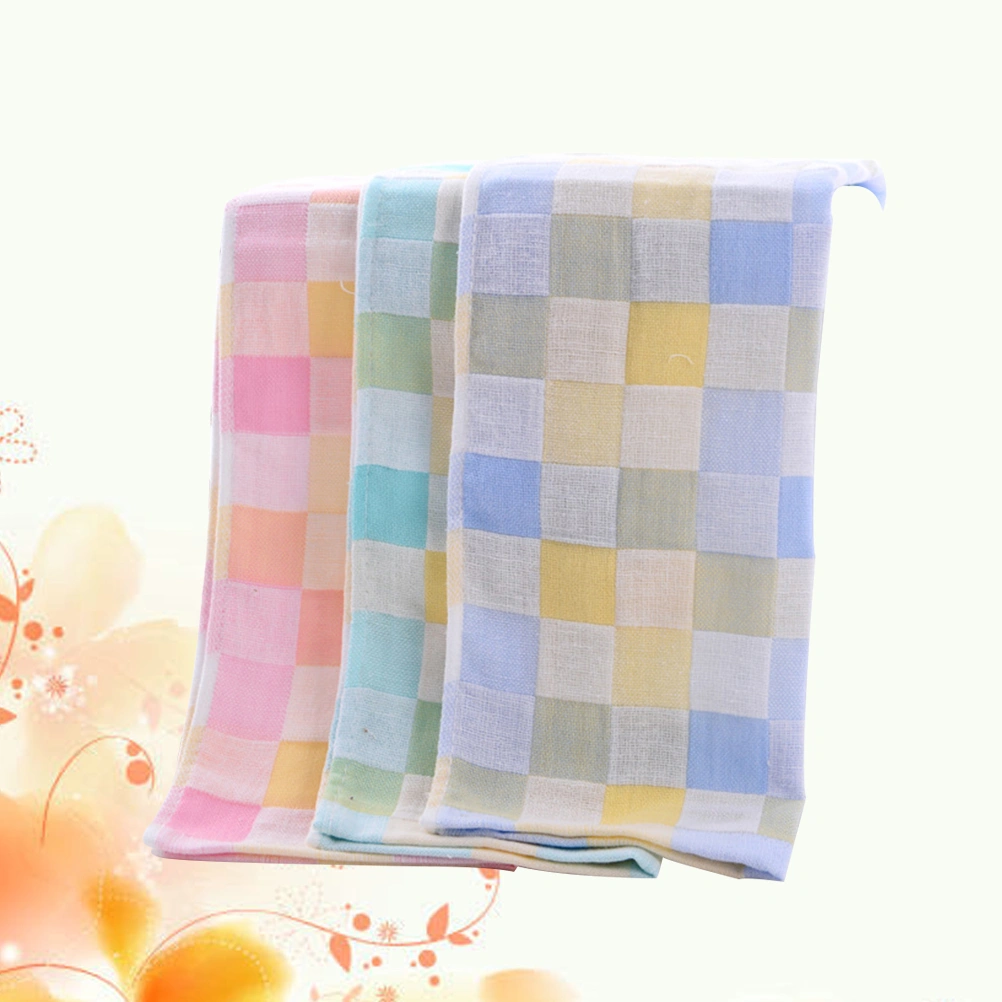 3pcs Double-Layers Gauze Towels Plaid Absorbent Cotton Face Towels Quick-Dry Washcloth