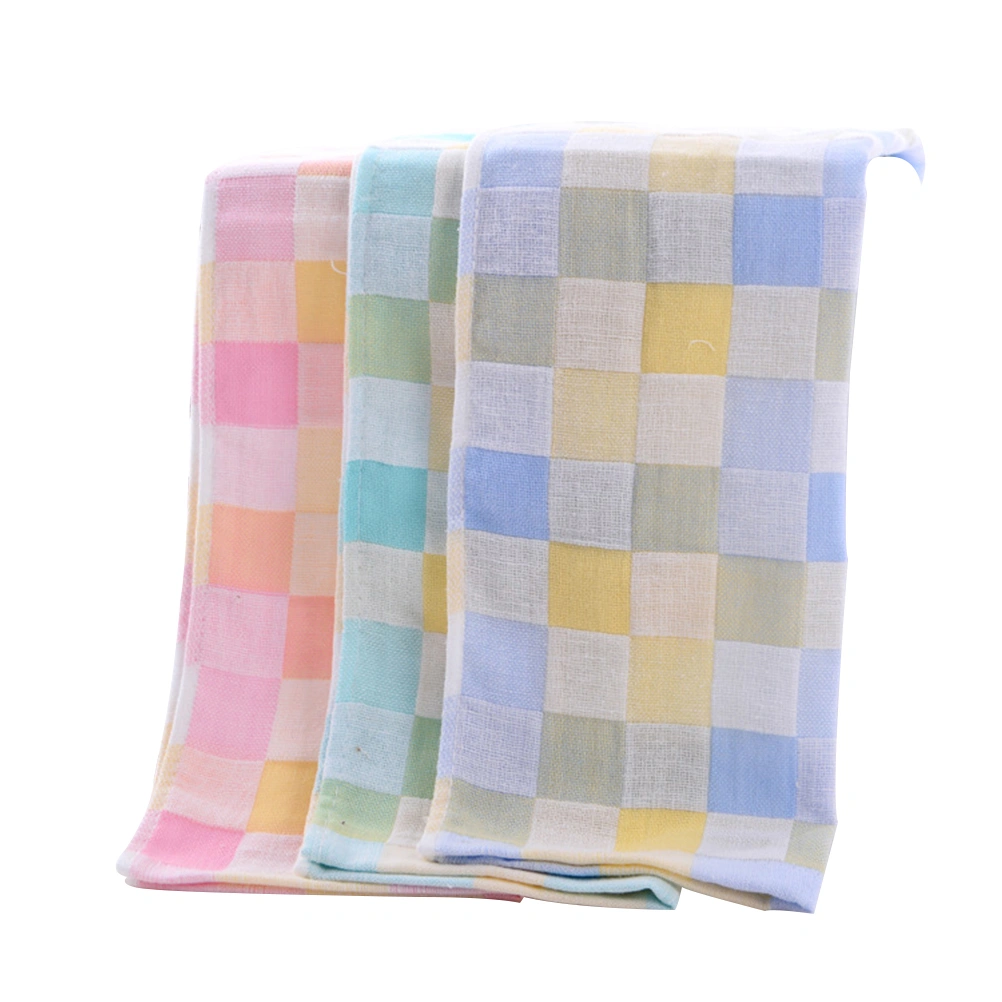 3pcs Double-Layers Gauze Towels Plaid Absorbent Cotton Face Towels Quick-Dry Washcloth