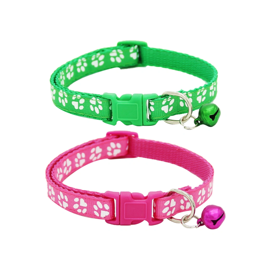 2 Pcs Cartoon Footprint Pet Collar Adjustable Collar Necklace Creative Simple Bell Necklace for Pet Cat Kitten Dog (Green, Pink Style)