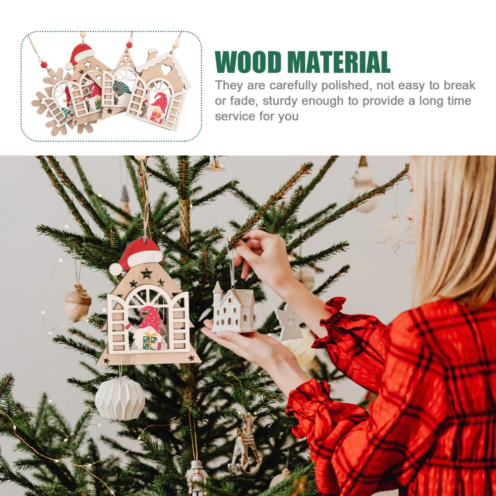 4pcs Christmas Tree Wood Pendants Rudolph Open The Window Design Pendants