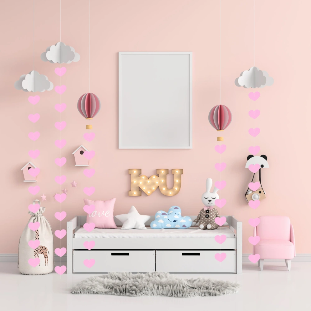 2M Heart Shape Paper Garland Wedding Birthday Party Decoration Event Supplies (Pink+ White)