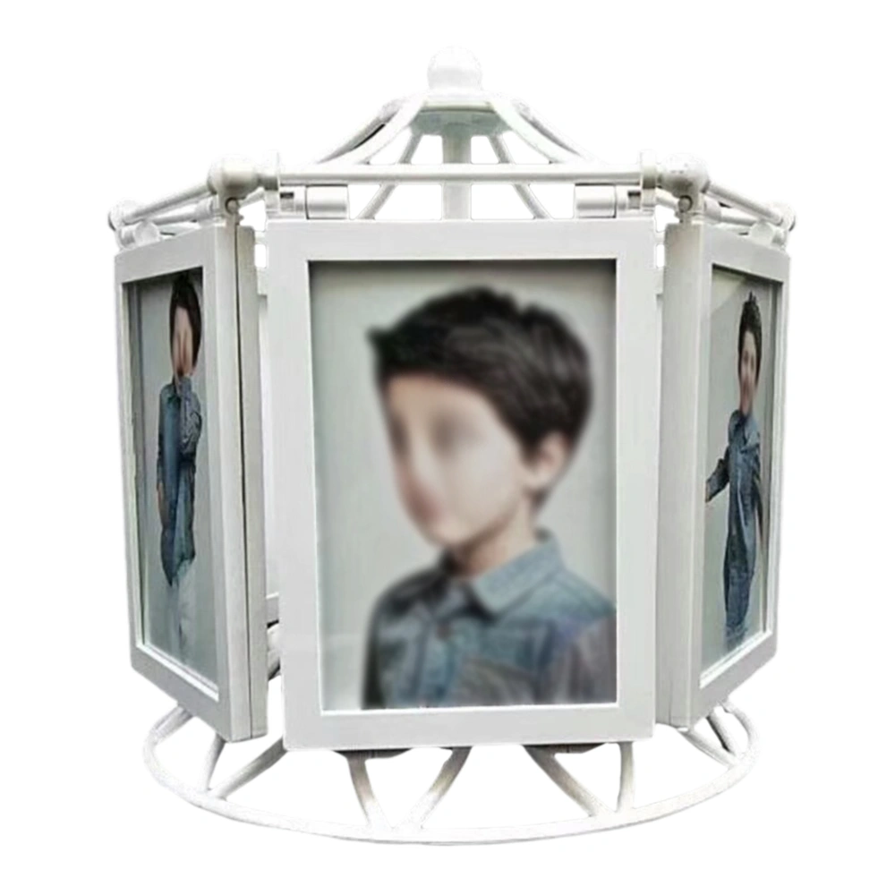 Rotating Musical Ferris Wheel Photo Frame 5 inch Windmill Picture Frame Gift for Family Classic Home Decor (White)