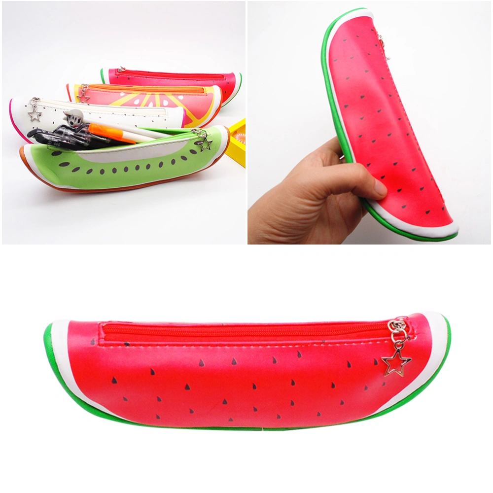 Creative Fruit Shape Pencil Bag PU Leather Stationery Pouch Pen Box School Supplies Coin Purse Pencil Case Stationery Storage Bag (Watermelon Pattern)