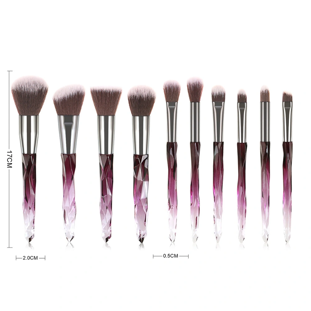 10pcs Crystal Makeup Brushes Kit White and Purple Bristles Cosmetics Powder Blush Brush (T-10-195)