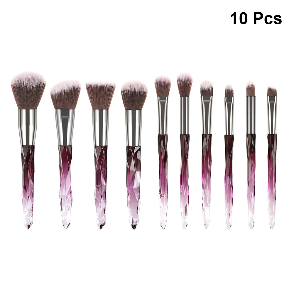 10pcs Crystal Makeup Brushes Kit White and Purple Bristles Cosmetics Powder Blush Brush (T-10-195)