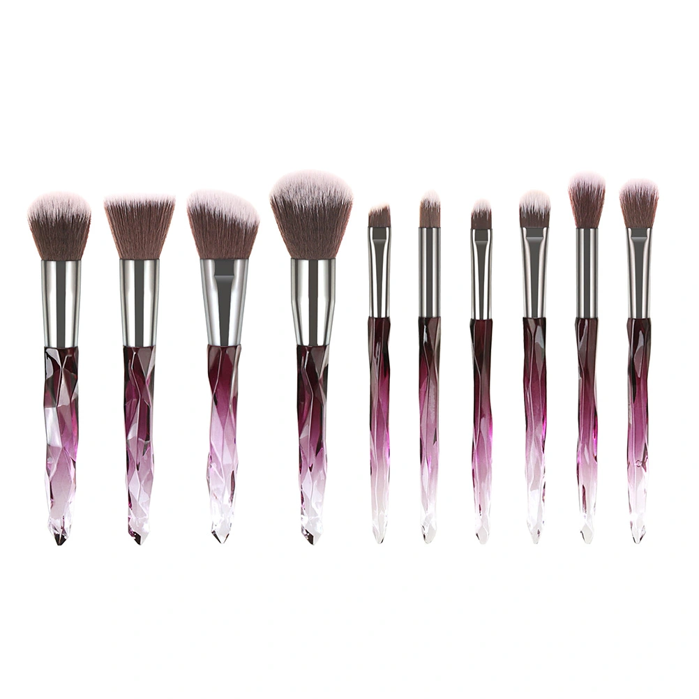 10pcs Crystal Makeup Brushes Kit White and Purple Bristles Cosmetics Powder Blush Brush (T-10-195)
