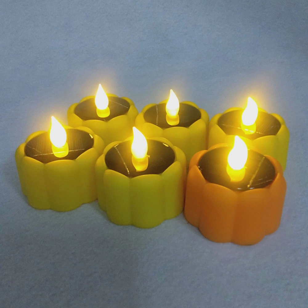 6pcs LED Halloween Candle Lamp Solar Powered Pumpkin Electronic Light Party Supplies (Random Color)