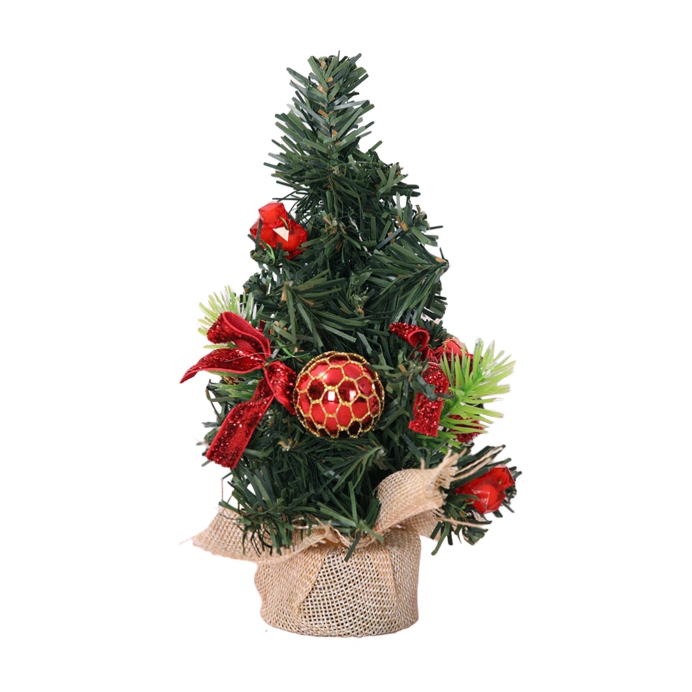 Tabletop Christmas Tree with Burlap Base Xmas Bonsai Desktop Craft Decor Home Party Ornaments (Red) - 20cm