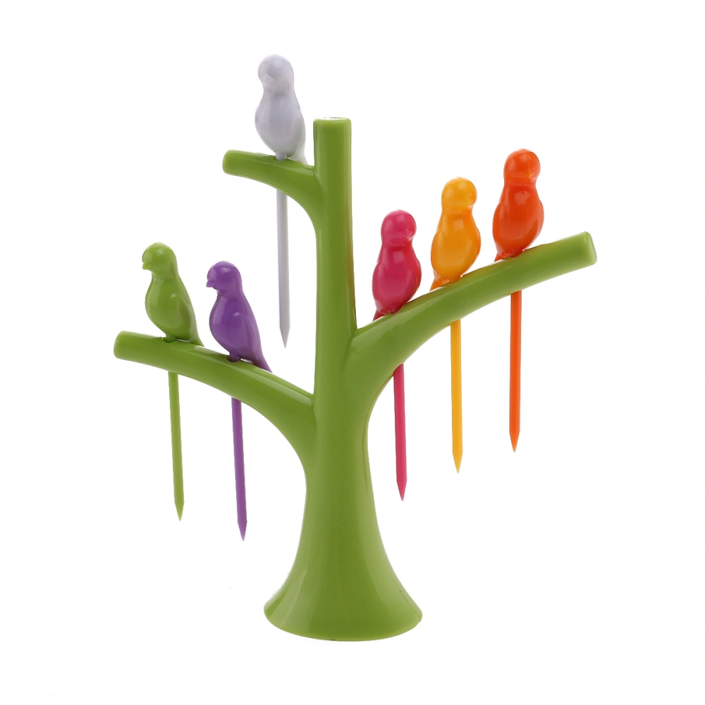 Tree and Bird Shaped Plastic Toothpick Fruit Fork (Green)