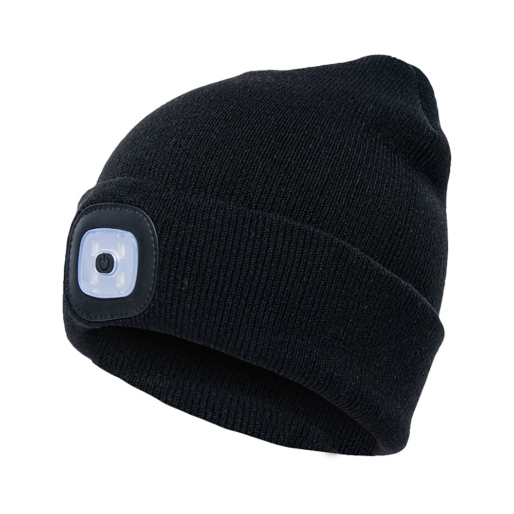 Button Battery Knit Hat Creative Simple With Lamp for Home Travel Hiking (Black)