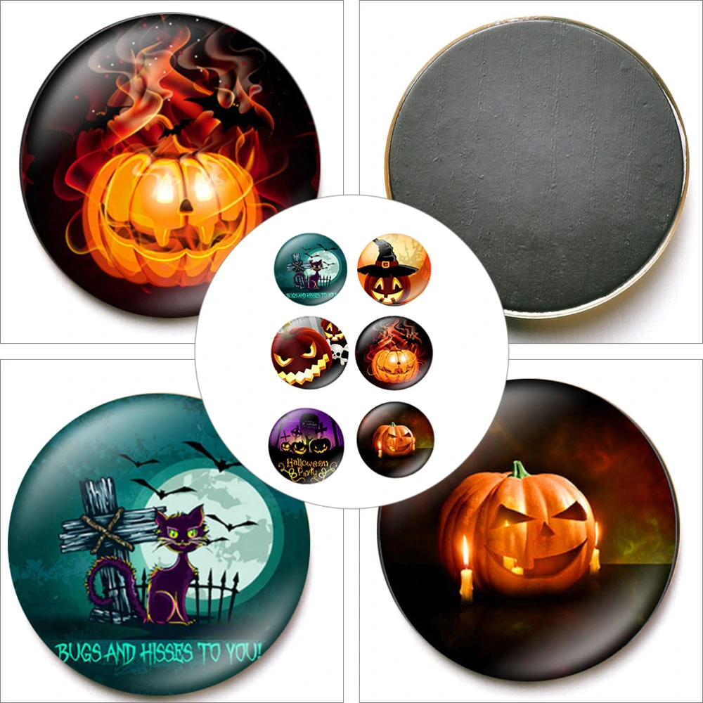 6 Pcs Beautiful Halloween Fridge Magnets Glass Refrigerator Stickers for Decor