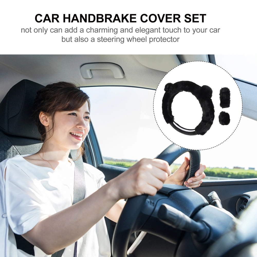 1 Set Plush Auto Car Steering Wheel Cover Gear Cover Handbrake Cover