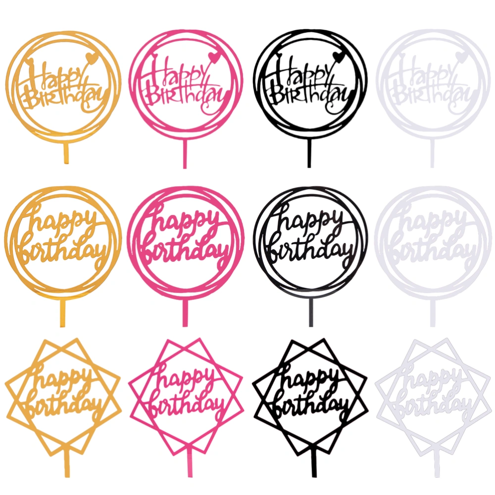 1 Set 12 Pcs Birthday Cake Toppers Acrylic Decorative Cake Picks (Golden Black)