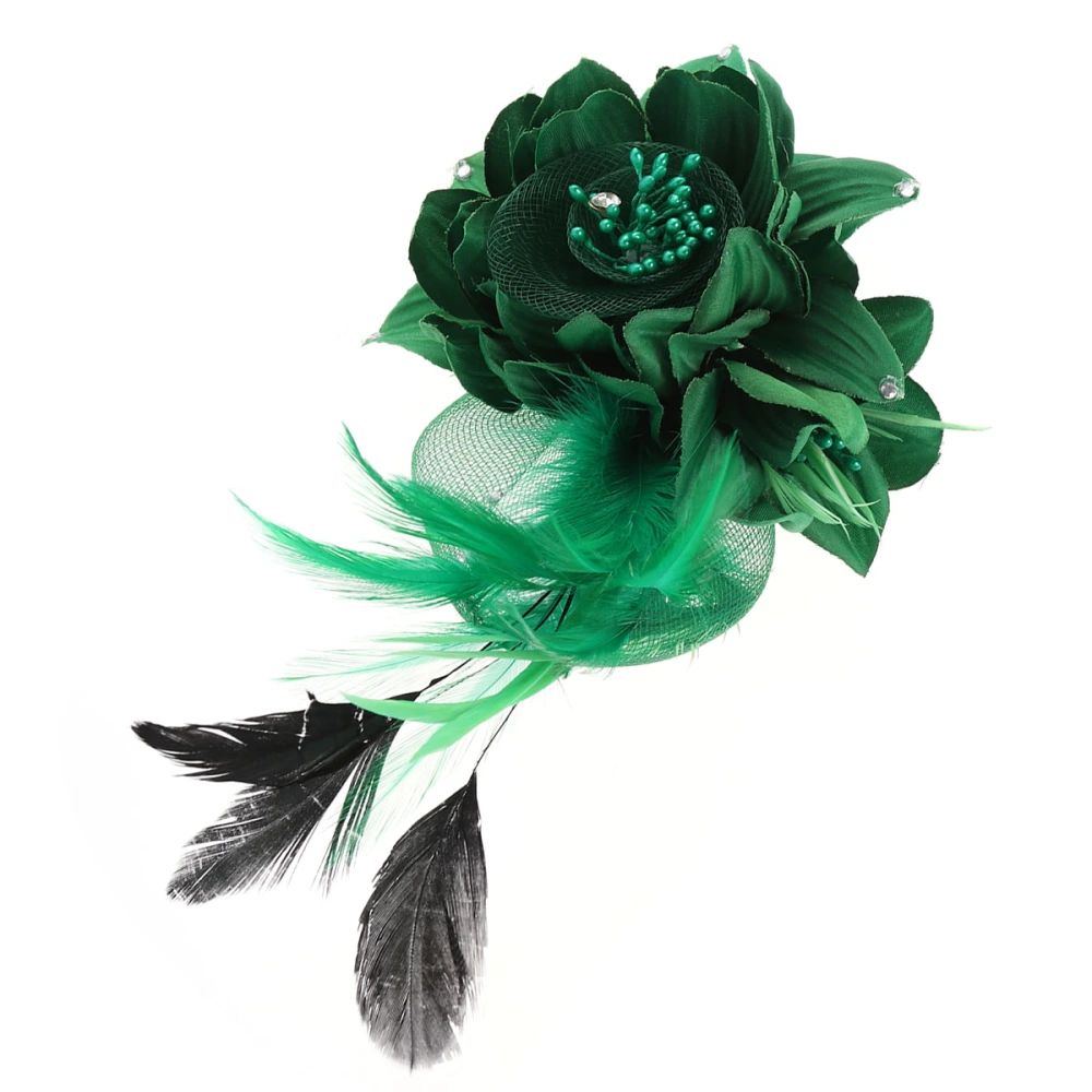 1pc Handmade Fabrics Brooch Flower Feather Headband Headdress Hairpins for Lady Women Grils (Green)
