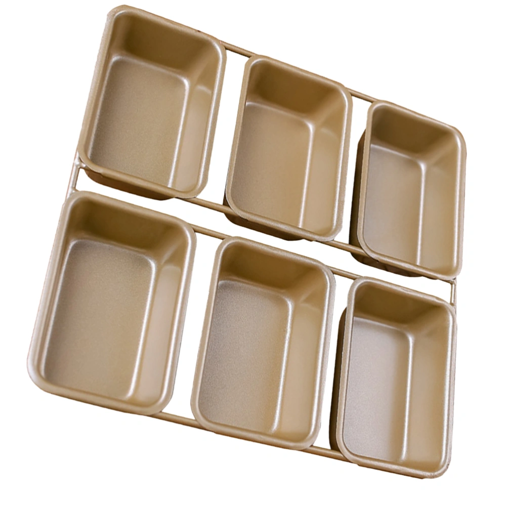 Rectangular Non-stick Baking Mold 6 Grids Baking Plate Tray Toast Mould Household Baking Gadget Cake Mold (Golden)