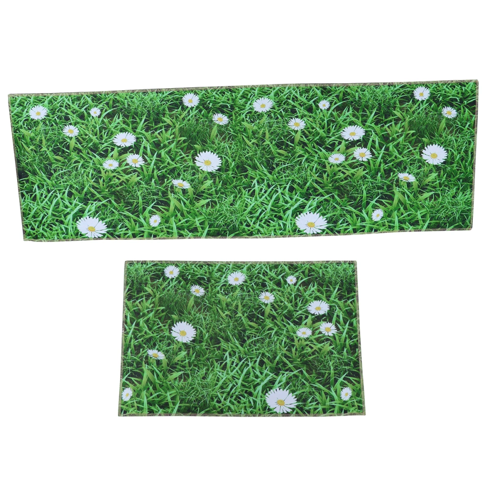 Non-Slip Ground Mat Set Kitchen Flower Grass Printing Ground Mat for Kitchen Living Room Home (Grass Pattern, 40x60cm, 40x120cm)