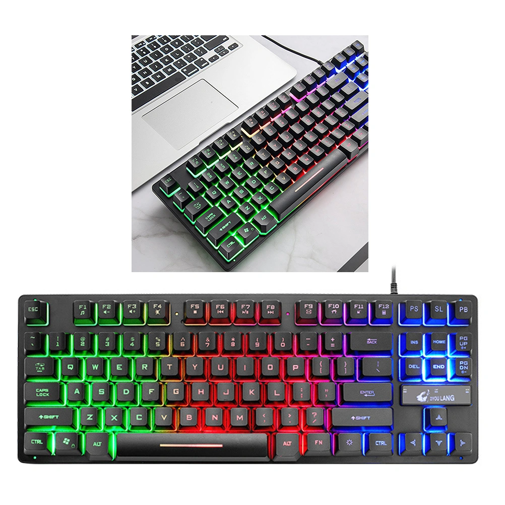 87-Key RGB LED Backlit Keyboard USB Wired Computer Gaming Keyboard Multimedia Keyboard (Black)