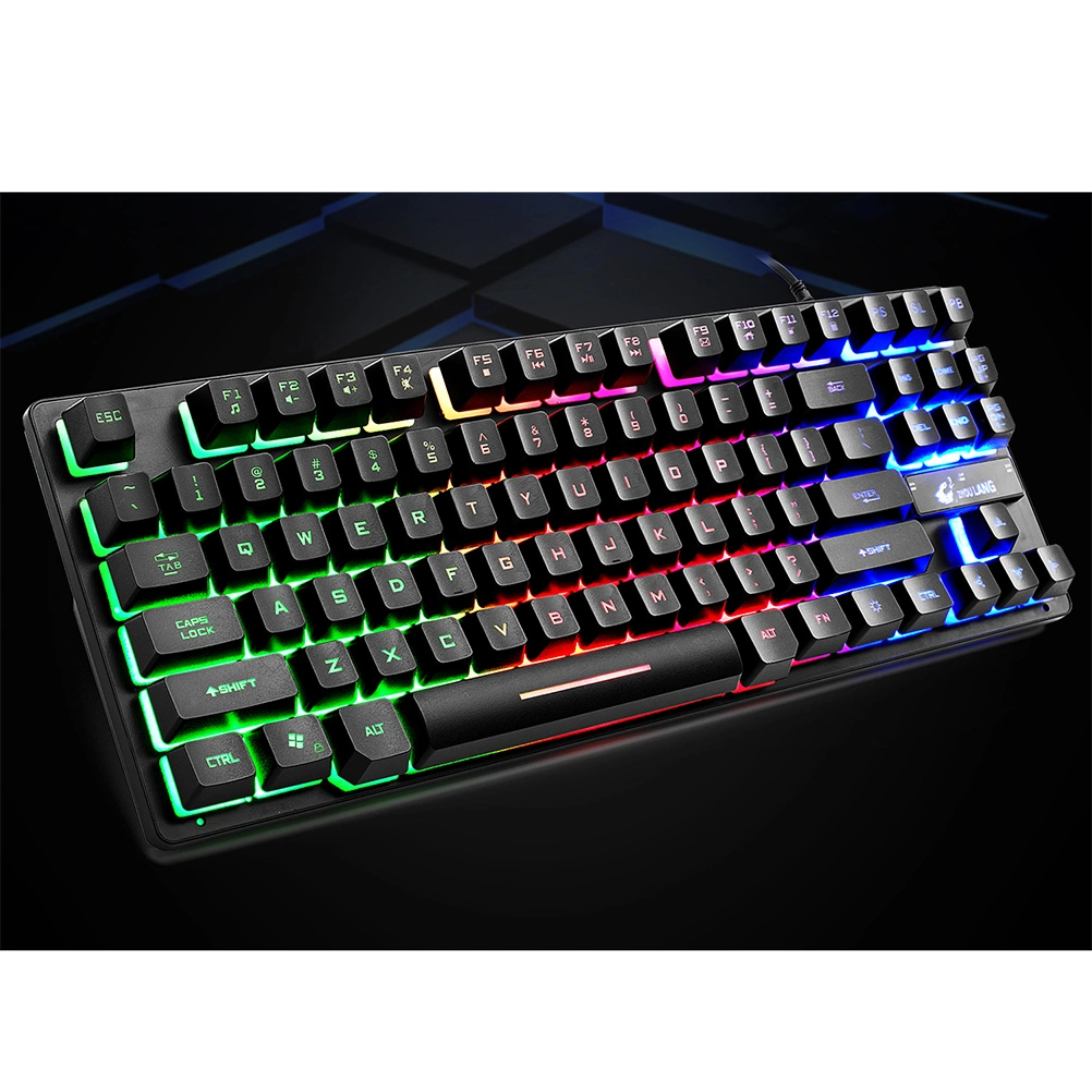 87-Key RGB LED Backlit Keyboard USB Wired Computer Gaming Keyboard Multimedia Keyboard (Black)