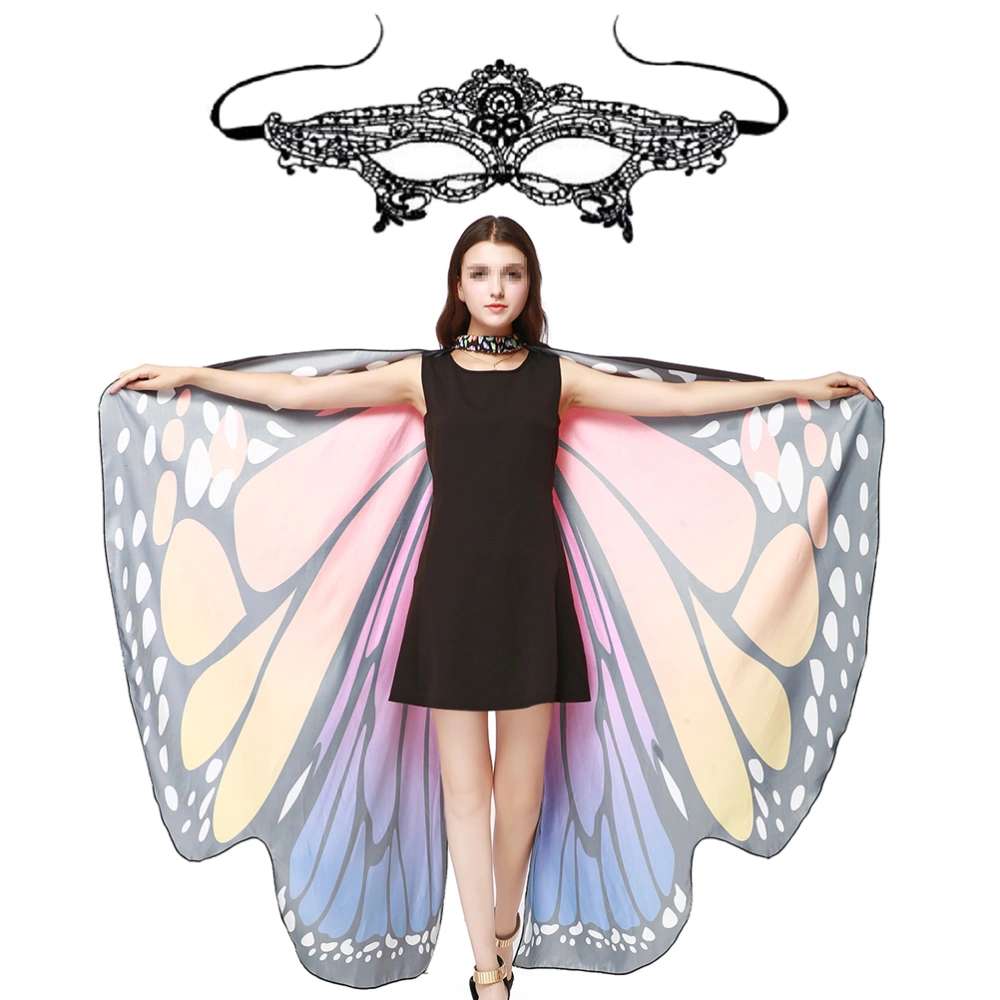 Halloween Wings Shawl with Mask Fairy Ladies Cloak Nymph Pixie Costume Accessory Party Prop for Adult Blue and Rosy