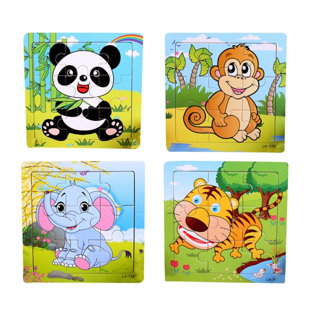 4pcs 9 Puzzles in 1 Animal Wooden Chunky Puzzle Colorful Toys for Toddlers Preschool Aged Baby Kids Educational and Sensory Learning (Elephant/Tiger/Panda/Monkey)