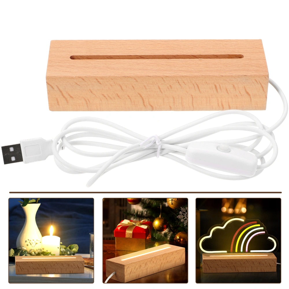 Solid Wood LED Light Base Rectangular Acrylic Art Display Stand Lamp Night Light