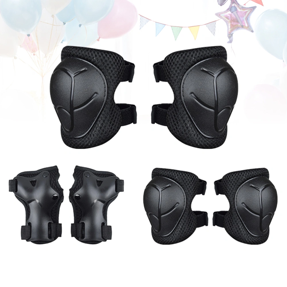 6pcs Black Children Sports Protective Gear Knee Protector Elbow Pads Wrist Brace for Scooter Roller Skating