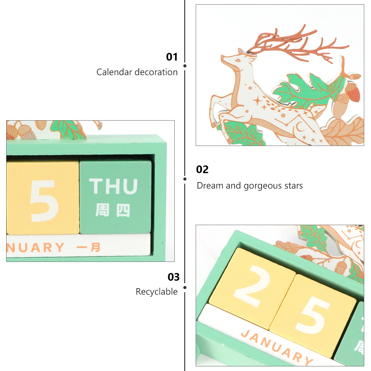 1pc Office Wooden Calendar Tabletop Perpetual Calendar Organizing Calendar