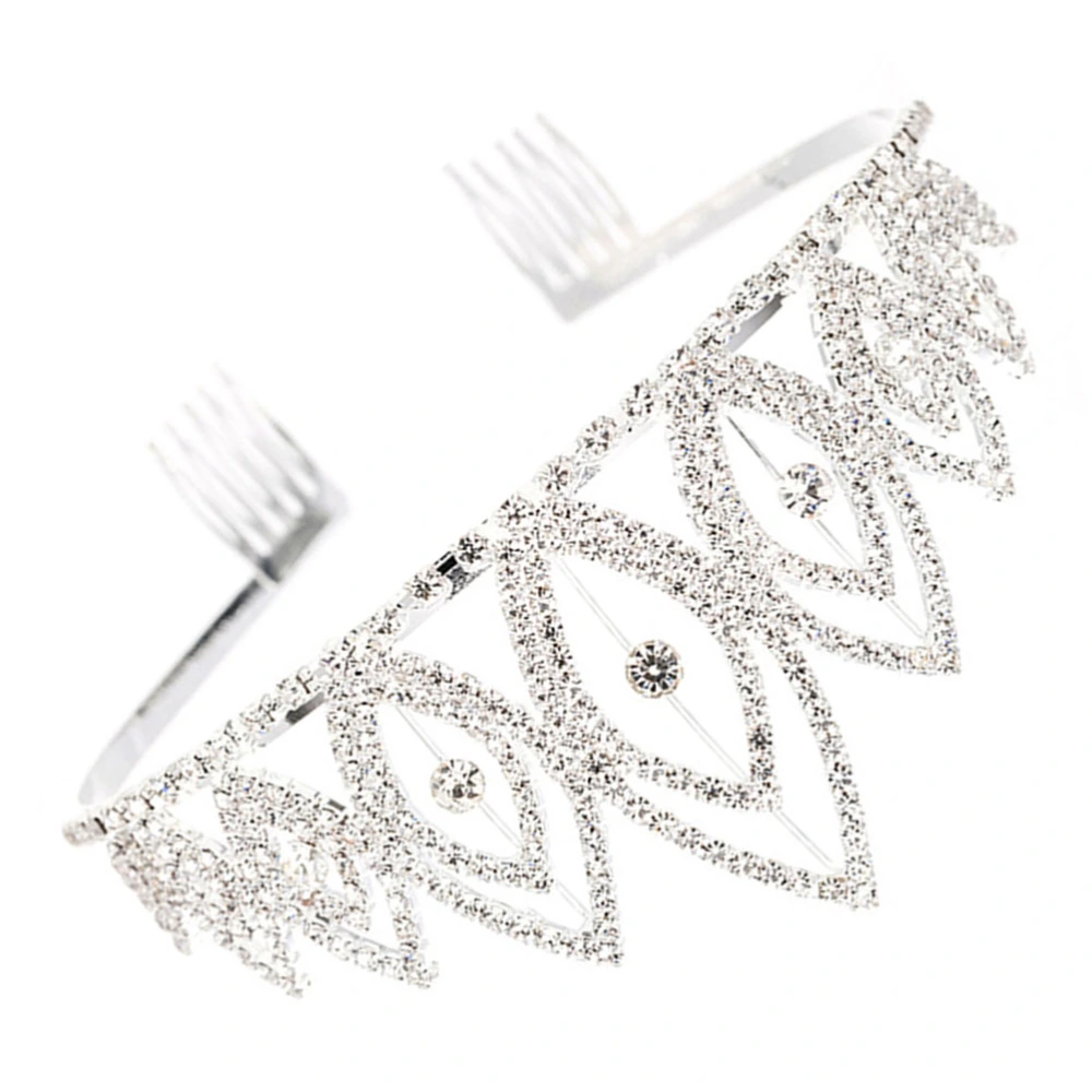 1pc Bride Crown with Comb Elegant Rhinestone Headwear Party Hair Ornament for Women Ladies (Silver)