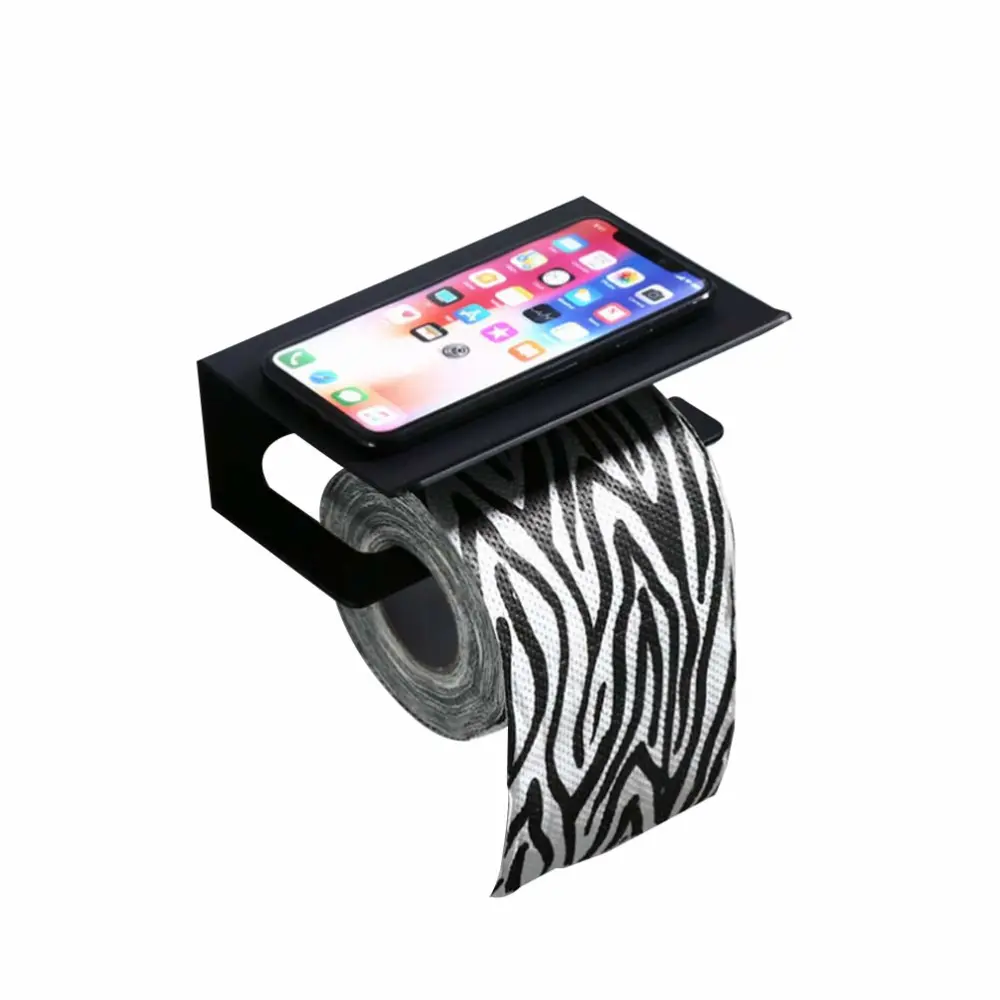 Space Aluminum Toilet Paper Holder Tissue Rolls Storage Shelf Wall Mounted Mobile Phone Storage Rack Bathroom Accessories (Black)