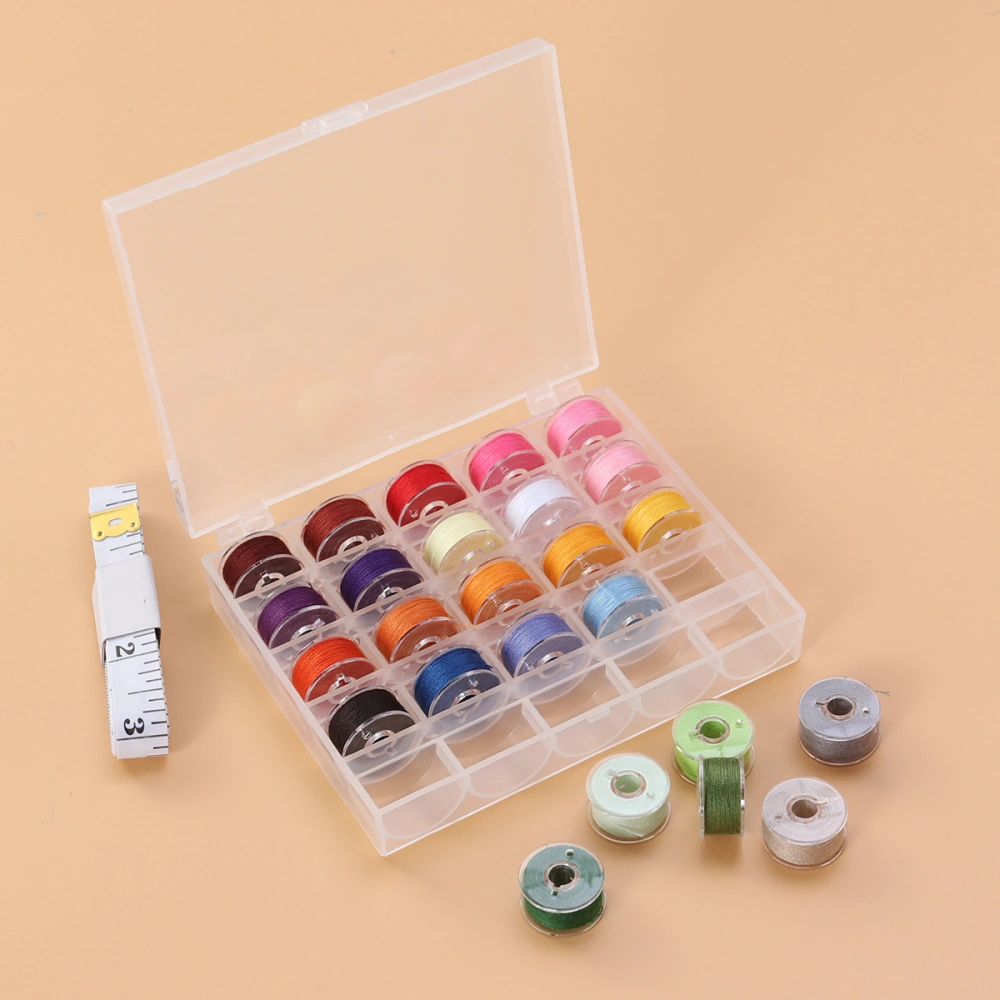 25 Pcs in 1 Box Sewing Machine Bobbins Spools and Sewing Thread Assorted Colors with Transparent Storage Case and Tapeline