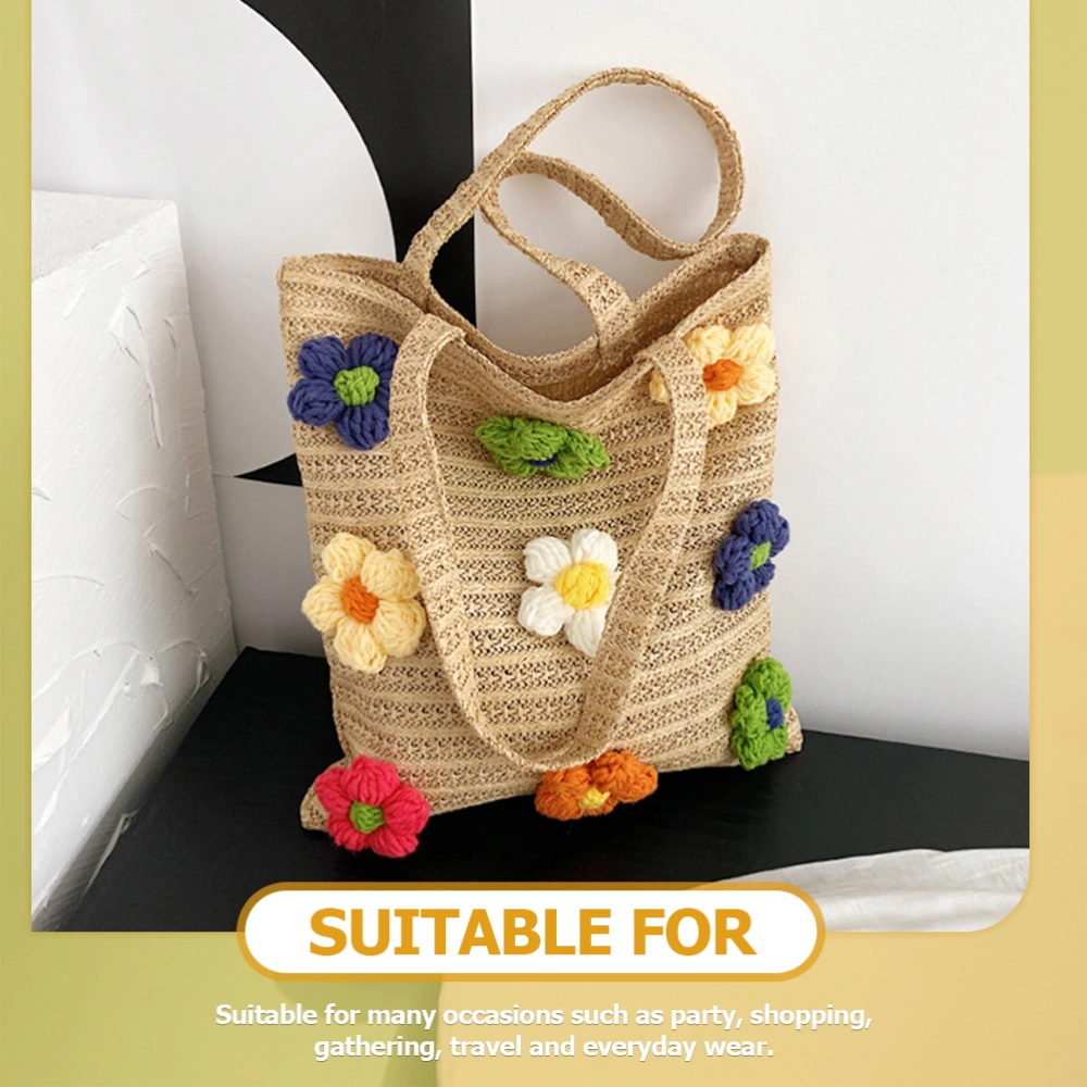 Flower Straw Woven Tote Shoulder Bag Fashion Tote Handbag for Women Girls