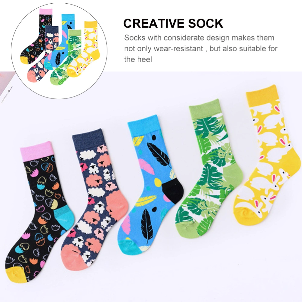 1 Set 5 Pairs Fashion Easter Socks Easter Egg Sheep Socks Creative Couple Socks