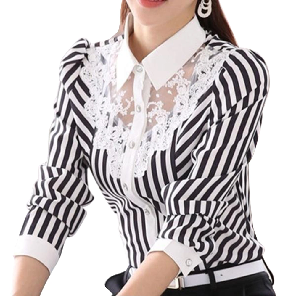 Women Long Sleeve Striped Shirts V Neck Blouses for Ladies Size M
