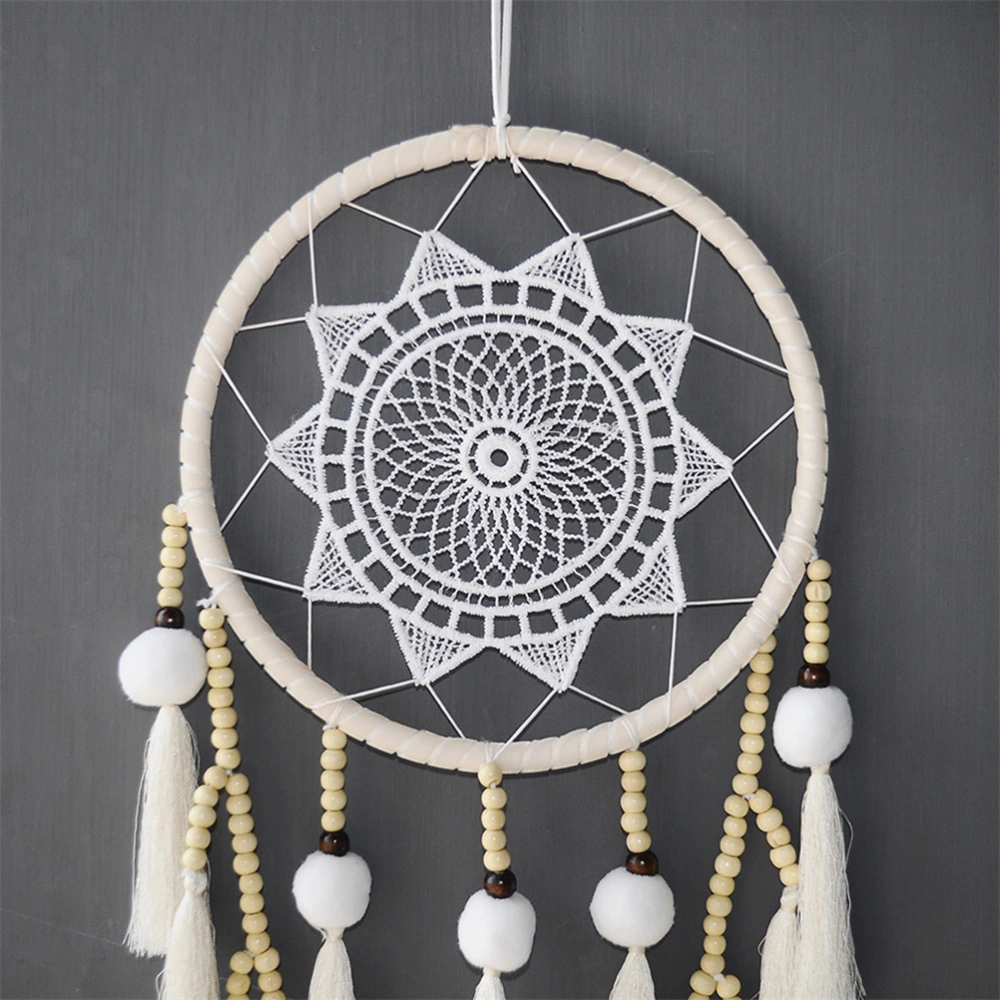 White Big Lace Dream Catcher Home Decor Wall Hanging Simple Handmade DIY Hair Ball Tassel Pendant Wedding Decor