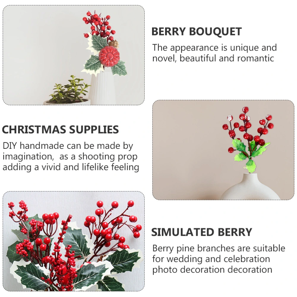 1 Set 3 Pcs Christmas Simulated Red Berry Bouquets DIY Accessories (Red Green)